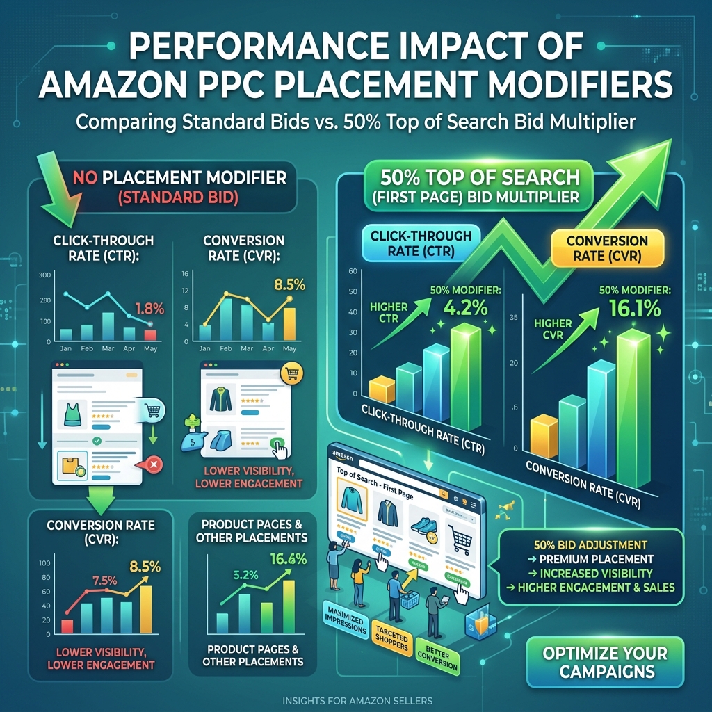 Amazon Placement Optimization performance chart comparing Top of Search vs Product Pages